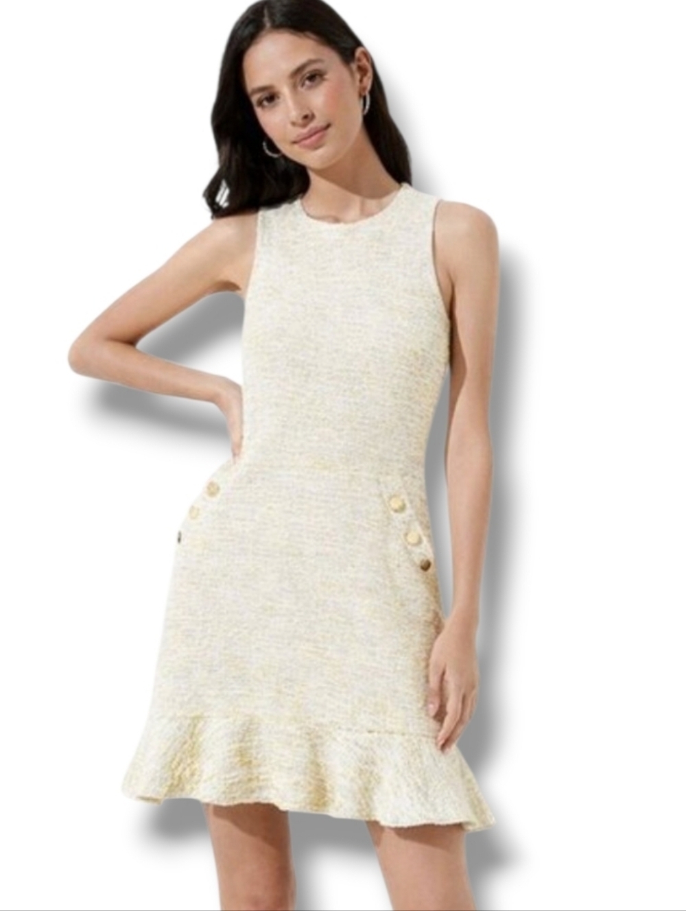 LOFT Sleeveless Drop-Waist Woven Dress WithPockets 4 • Yellow & Ivory NWT